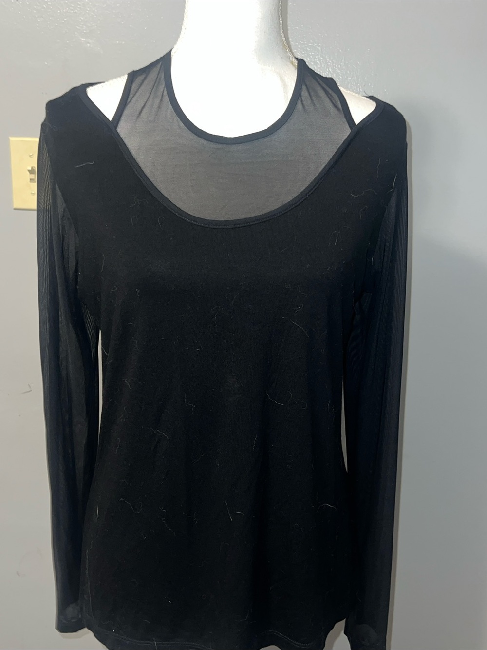 Anatomie Black Long-Sleeve Mesh Yoke Top